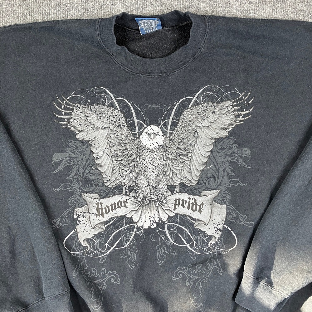 Puritan Sweatshirt Mens Size 3XL Black Eagle Honor Pride Graphic Crewneck